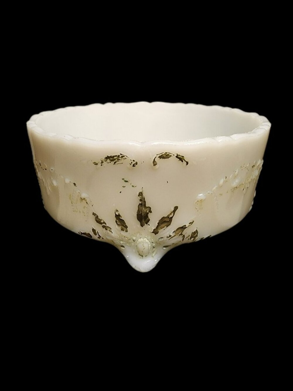 Antique Victorian Dithridge White Milk Glass Painted Footed Ferner Planter
